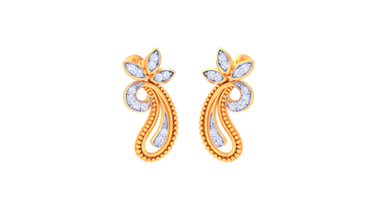 Paisley Bloom Stud Earrings In Floral Gold Artistry – 0.19 Ct Diamond Grace