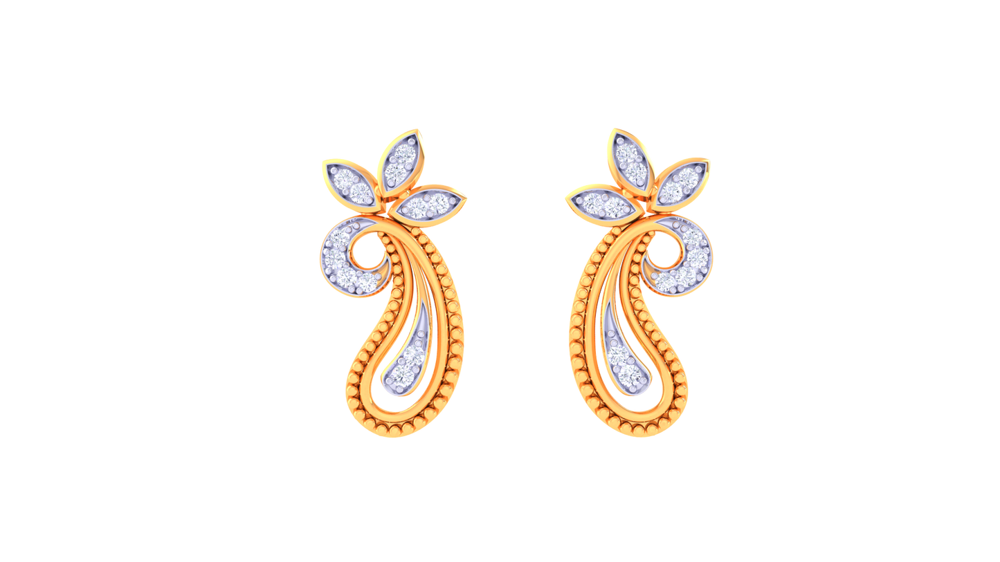 Paisley Bloom Stud Earrings In Floral Gold Artistry – 0.19 Ct Diamond Grace