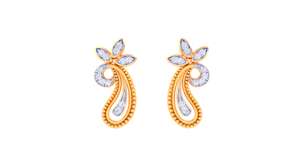 Paisley Bloom Stud Earrings In Floral Gold Artistry – 0.19 Ct Diamond Grace