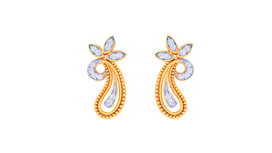 Paisley Bloom Stud Earrings In Floral Gold Artistry – 0.19 Ct Diamond Grace