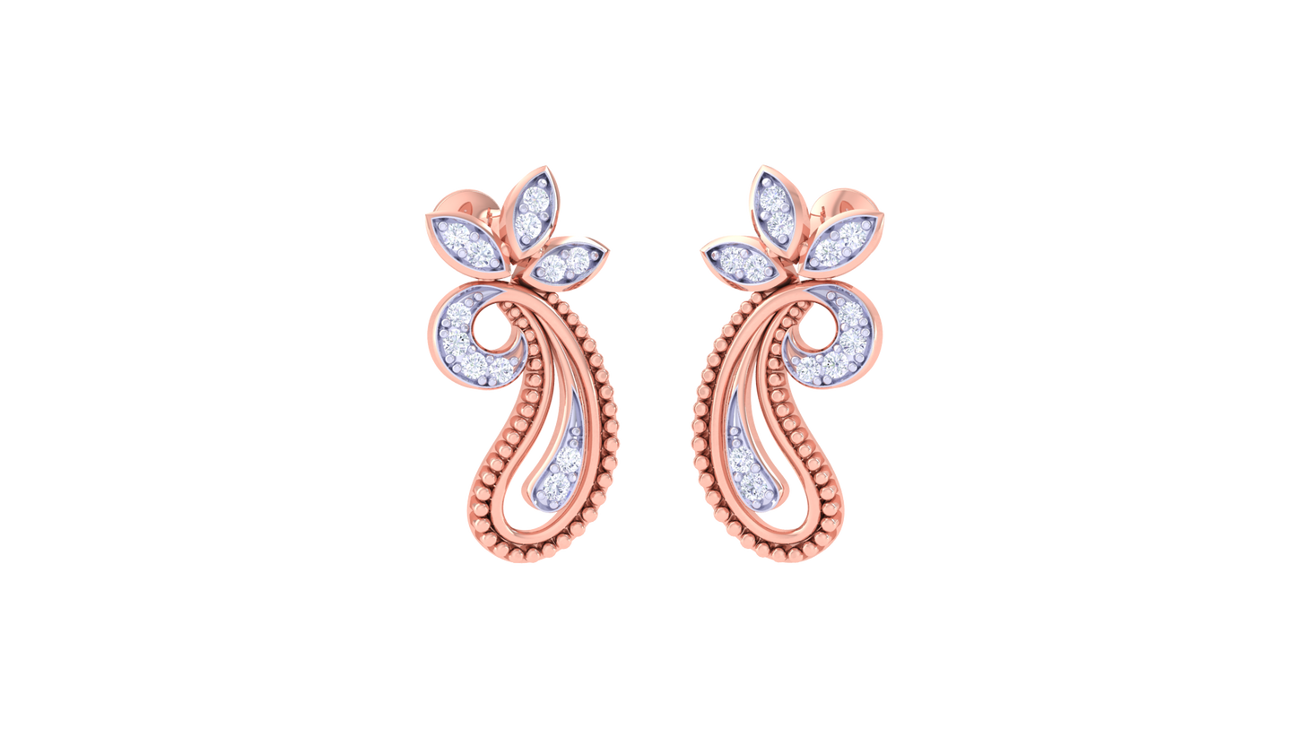 Paisley Bloom Stud Earrings In Floral Gold Artistry – 0.19 Ct Diamond Grace
