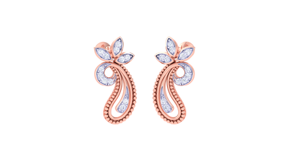 Paisley Bloom Stud Earrings In Floral Gold Artistry – 0.19 Ct Diamond Grace