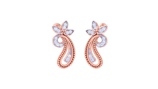 Paisley Bloom Stud Earrings In Floral Gold Artistry – 0.19 Ct Diamond Grace