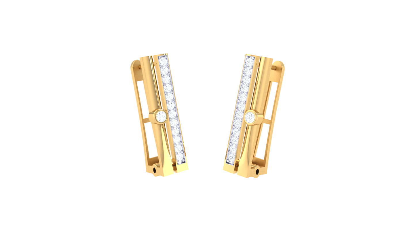 Vertical Bar Earrings With Round Center Stone In Gold - 0.18 Ct Diamonds