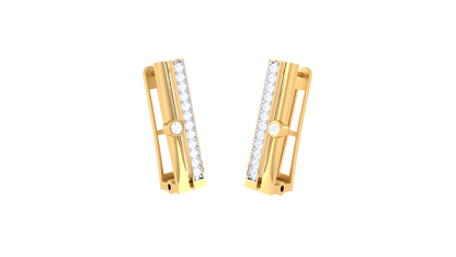 Vertical Bar Earrings With Round Center Stone In Gold - 0.18 Ct Diamonds