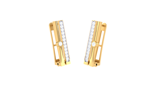 Vertical Bar Earrings With Round Center Stone In Gold - 0.18 Ct Diamonds