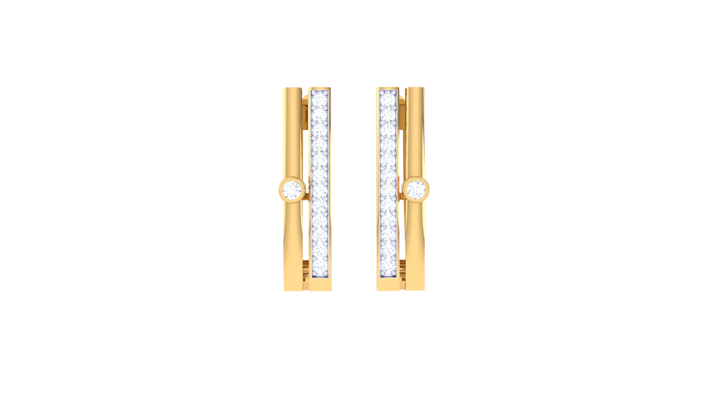 Vertical Bar Earrings With Round Center Stone In Gold - 0.18 Ct Diamonds