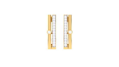 Vertical Bar Earrings With Round Center Stone In Gold - 0.18 Ct Diamonds