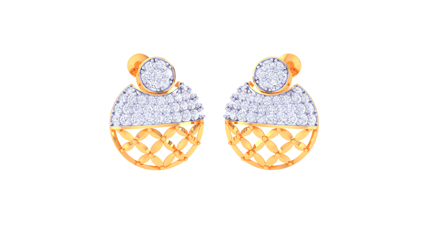 Lattice Radiance Stud Earrings – 0.78 Ct Diamond Glow In Sculpted Gold