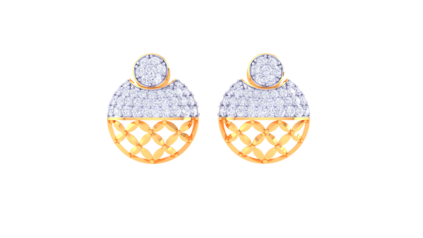 Lattice Radiance Stud Earrings – 0.78 Ct Diamond Glow In Sculpted Gold