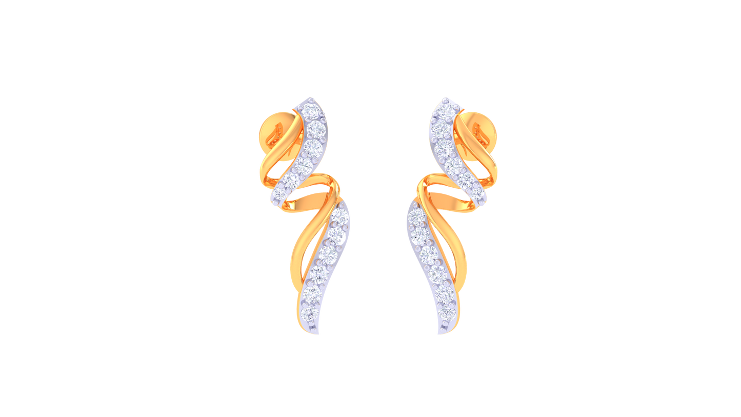 Flameleaf Elegance Drop Earrings in Sculpted Gold - 0.21 Ct Diamonds