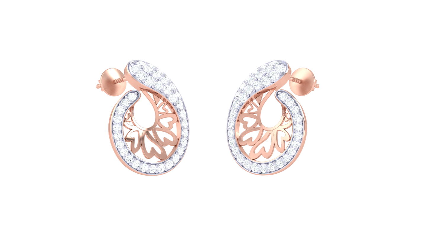 Teardrop Filigree Diamond Stud Earrings In Gold - 0.61 Ct