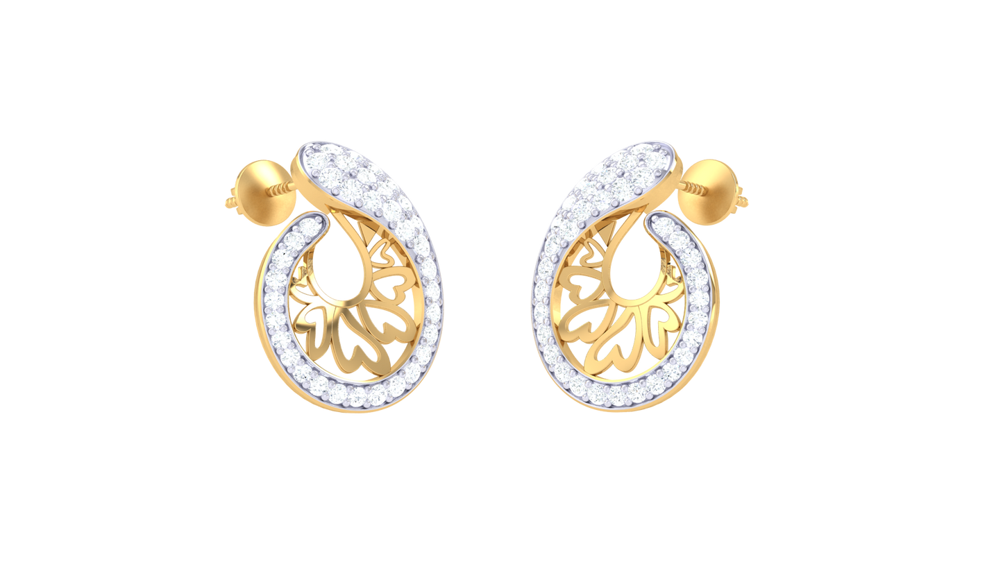 Teardrop Filigree Diamond Stud Earrings In Gold - 0.61 Ct