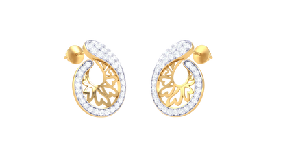 Teardrop Filigree Diamond Stud Earrings In Gold - 0.61 Ct