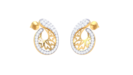 Teardrop Filigree Diamond Stud Earrings In Gold - 0.61 Ct