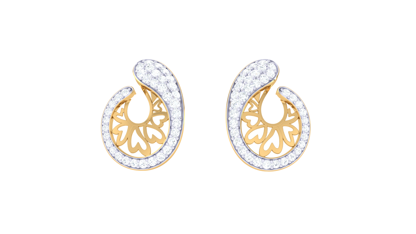 Teardrop Filigree Diamond Stud Earrings In Gold - 0.61 Ct
