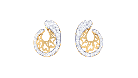 Teardrop Filigree Diamond Stud Earrings In Gold - 0.61 Ct