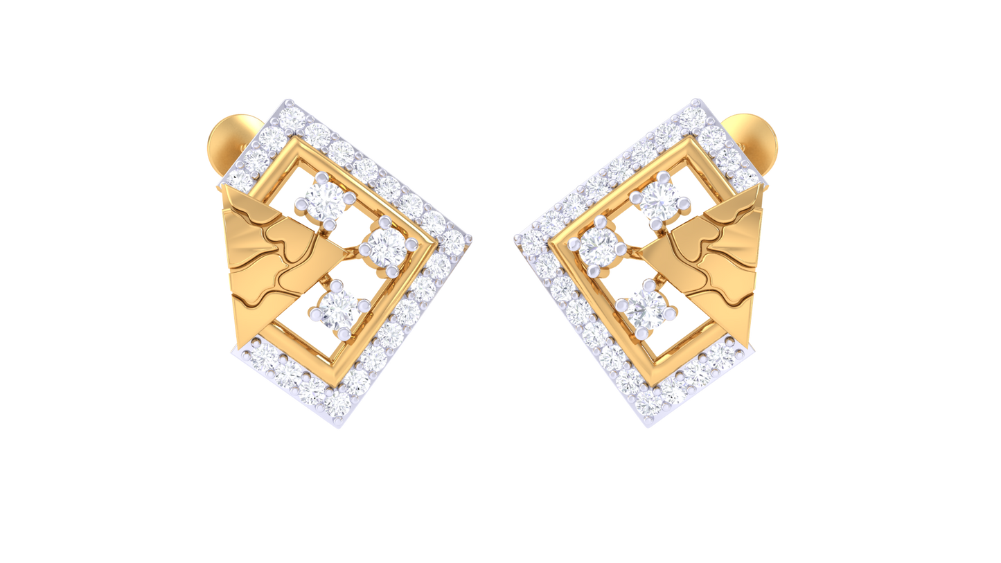 Lattice Square Diamond Stud Earrings - 0.41 Ct