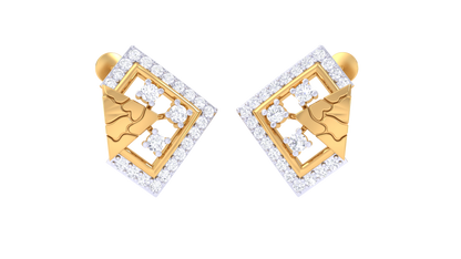 Lattice Square Diamond Stud Earrings - 0.41 Ct