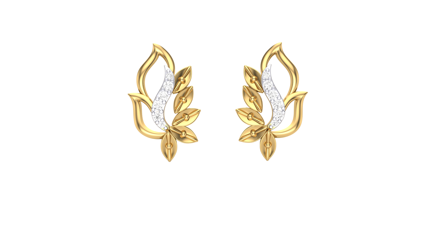 Petal Sway Stud Earrings In Gold - 0.06 Ct Round Diamonds