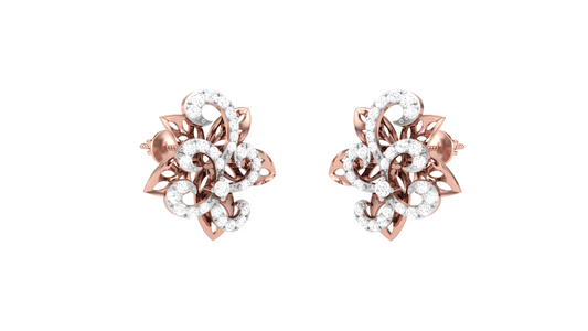 Floral Sparkle Stud Earrings In Rose Gold - 0.40 Ct Round Cut Diamonds