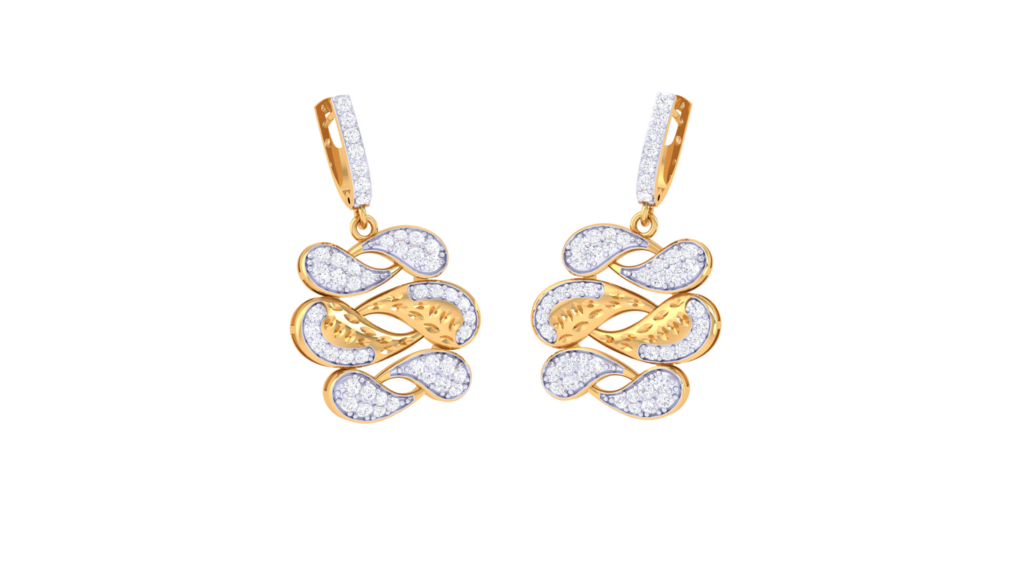 Leaf Motif Hoop Earrings - 0.93 Ct Brilliant Cut Diamond & Gold