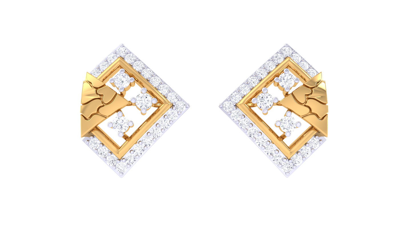 Lattice Square Diamond Stud Earrings - 0.41 Ct