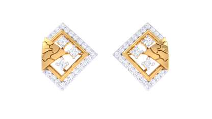 Lattice Square Diamond Stud Earrings - 0.41 Ct