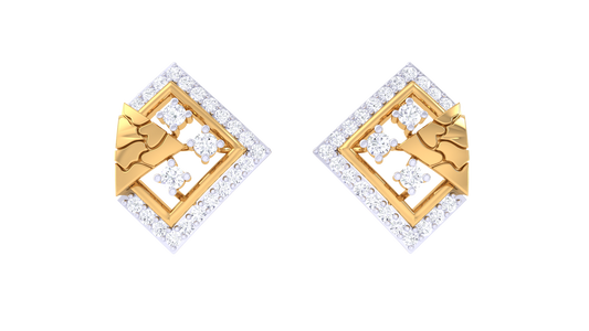 Lattice Square Diamond Stud Earrings - 0.41 Ct