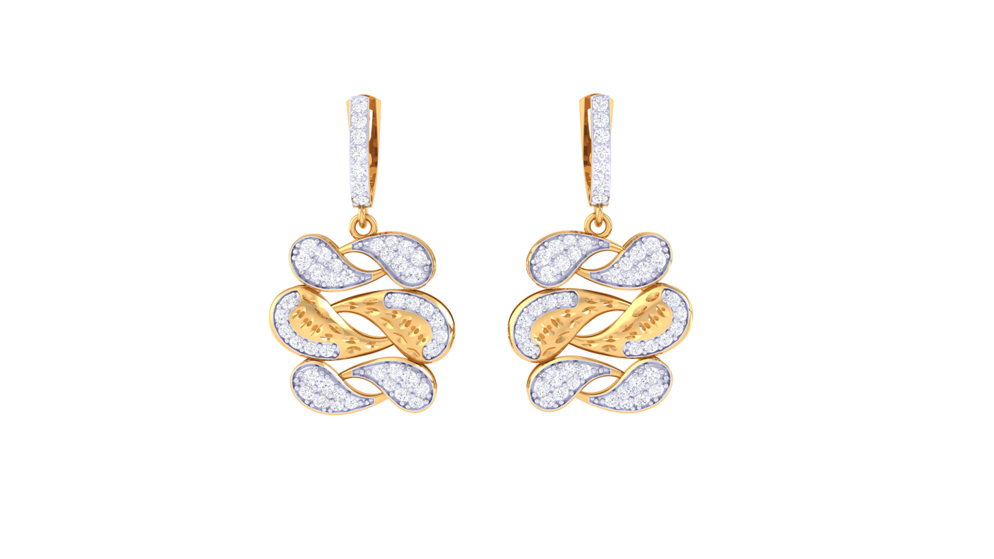 Leaf Motif Hoop Earrings - 0.93 Ct Brilliant Cut Diamond & Gold