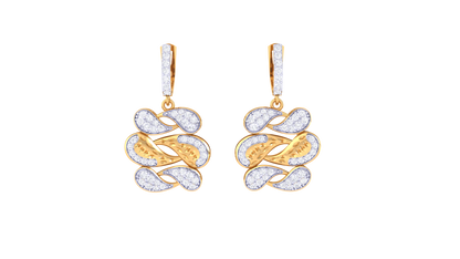 Leaf Motif Hoop Earrings - 0.93 Ct Brilliant Cut Diamond & Gold