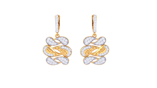 Leaf Motif Hoop Earrings - 0.93 Ct Brilliant Cut Diamond & Gold