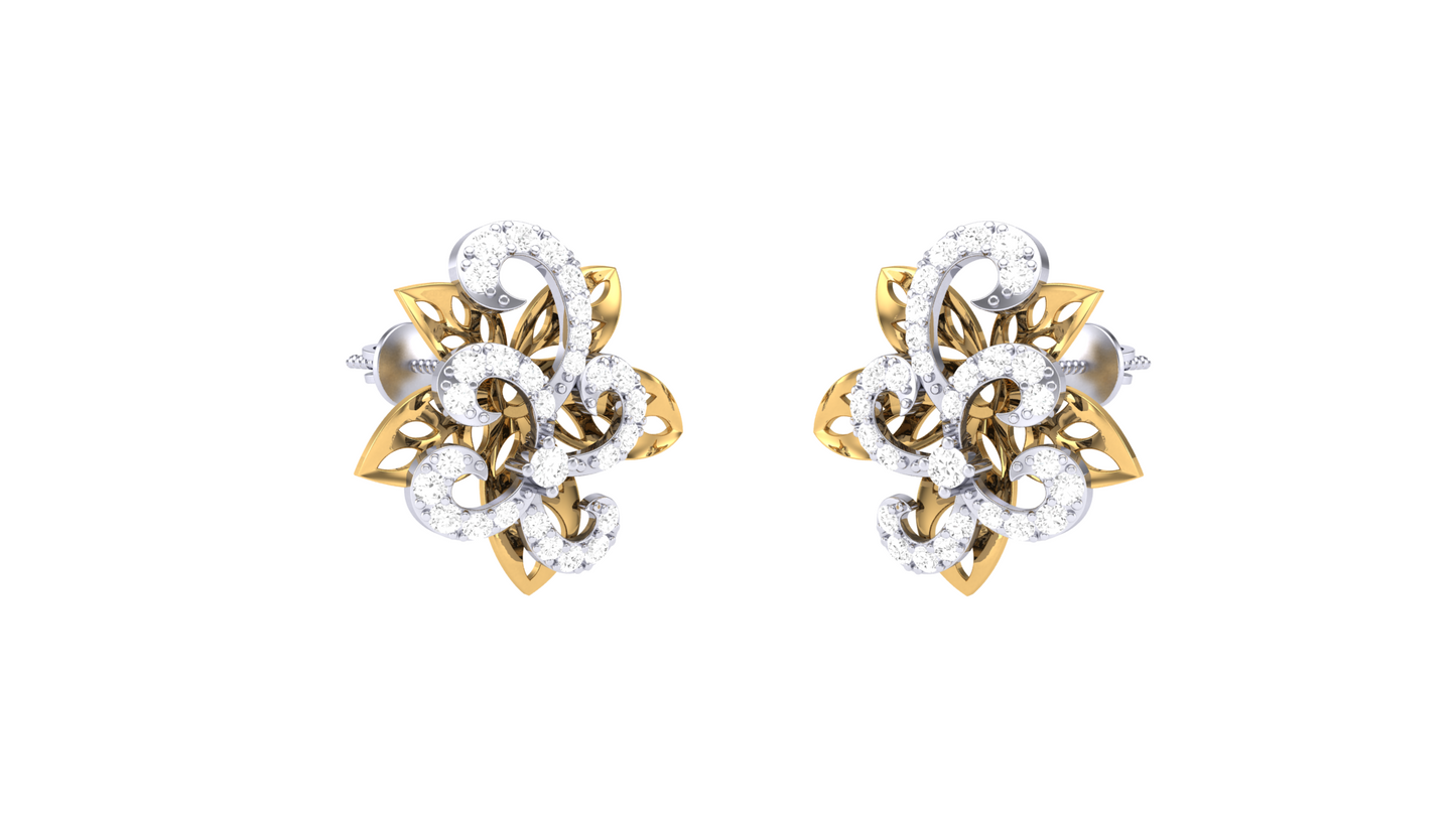 Floral Sparkle Stud Earrings In Rose Gold - 0.40 Ct Round Cut Diamonds