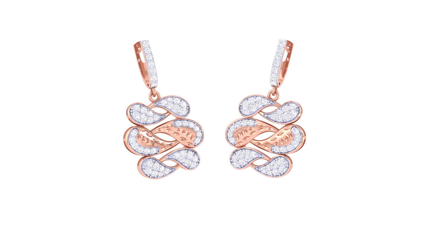 Leaf Motif Hoop Earrings - 0.93 Ct Brilliant Cut Diamond & Gold