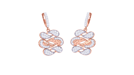 Leaf Motif Hoop Earrings - 0.93 Ct Brilliant Cut Diamond & Gold