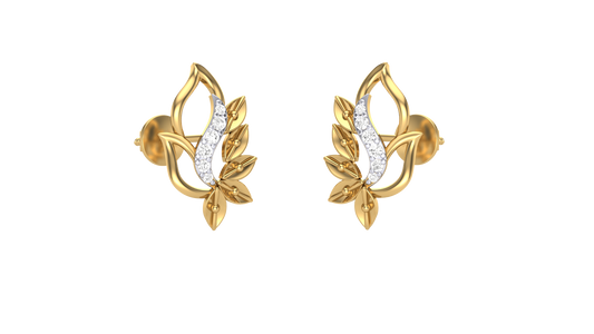Petal Sway Stud Earrings In Gold - 0.06 Ct Round Diamonds