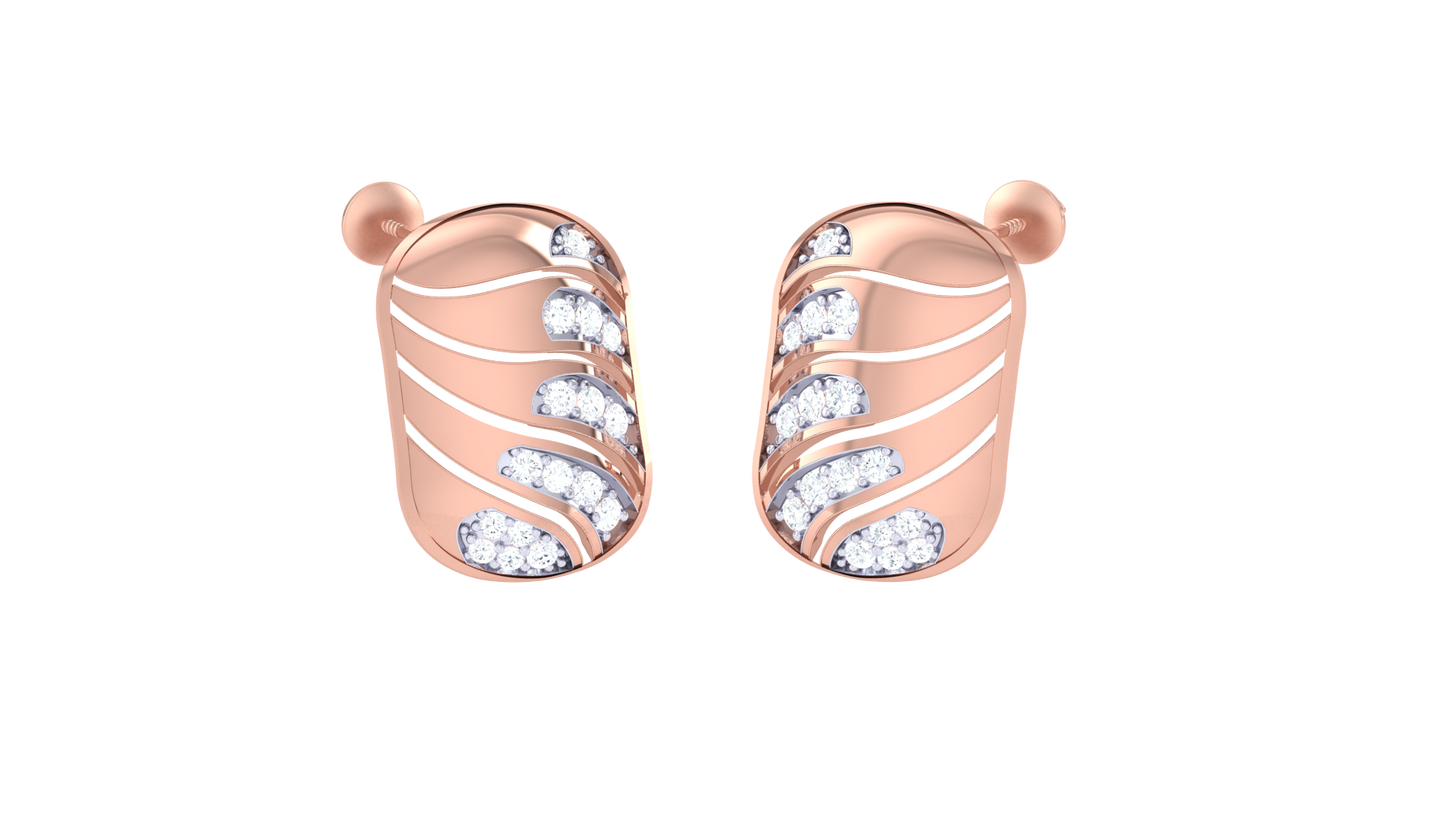 Wave-Pattern Stud Earrings In Gold - 0.26 Ct Diamond Accents