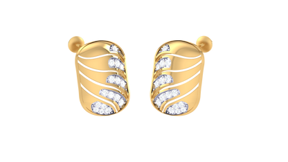 Wave-Pattern Stud Earrings In Gold - 0.26 Ct Diamond Accents