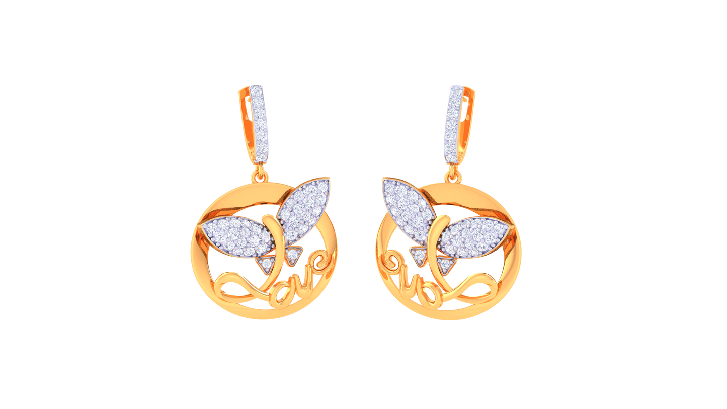 Butterfly Love Hoop Earrings in Golden Swirl Frame - 0.84 Ct Diamond