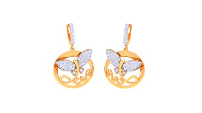 Butterfly Love Hoop Earrings in Golden Swirl Frame - 0.84 Ct Diamond