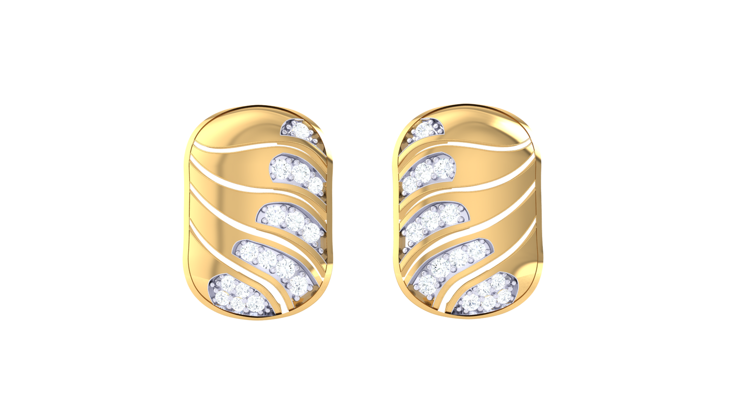 Wave-Pattern Stud Earrings In Gold - 0.26 Ct Diamond Accents