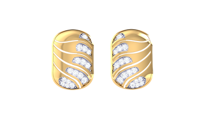 Wave-Pattern Stud Earrings In Gold - 0.26 Ct Diamond Accents