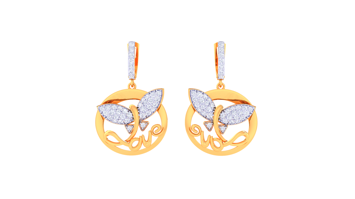 Butterfly Love Hoop Earrings in Golden Swirl Frame - 0.84 Ct Diamond
