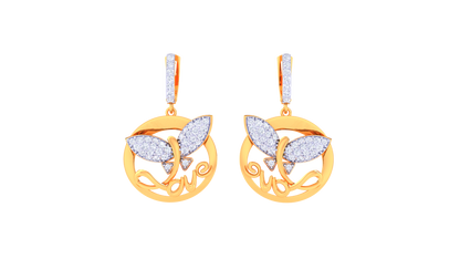 Butterfly Love Hoop Earrings in Golden Swirl Frame - 0.84 Ct Diamond