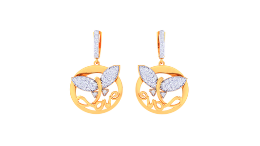 Butterfly Love Hoop Earrings in Golden Swirl Frame - 0.84 Ct Diamond
