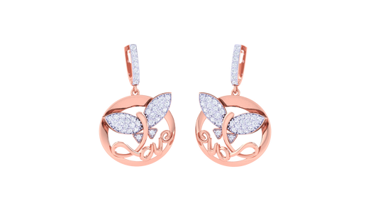 Butterfly Love Hoop Earrings in Golden Swirl Frame - 0.84 Ct Diamond