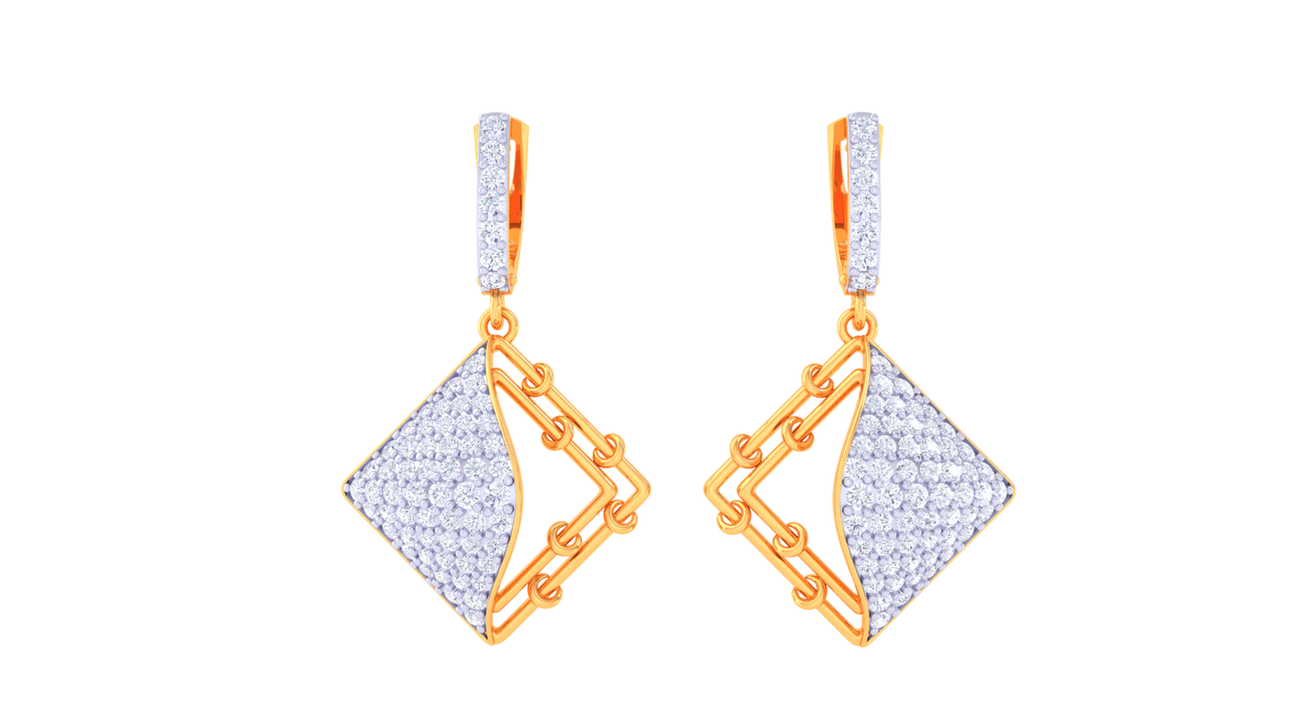 Geometric Hoop Earrings In Gold - 1.09 Ct Pave Set Diamonds