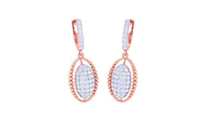 Oval Hoop Earrings With Beaded Gold Border - 0.74 Ct Sparking Diamonds