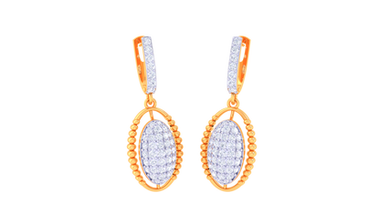 Oval Hoop Earrings With Beaded Gold Border - 0.74 Ct Sparking Diamonds