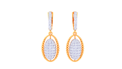 Oval Hoop Earrings With Beaded Gold Border - 0.74 Ct Sparking Diamonds